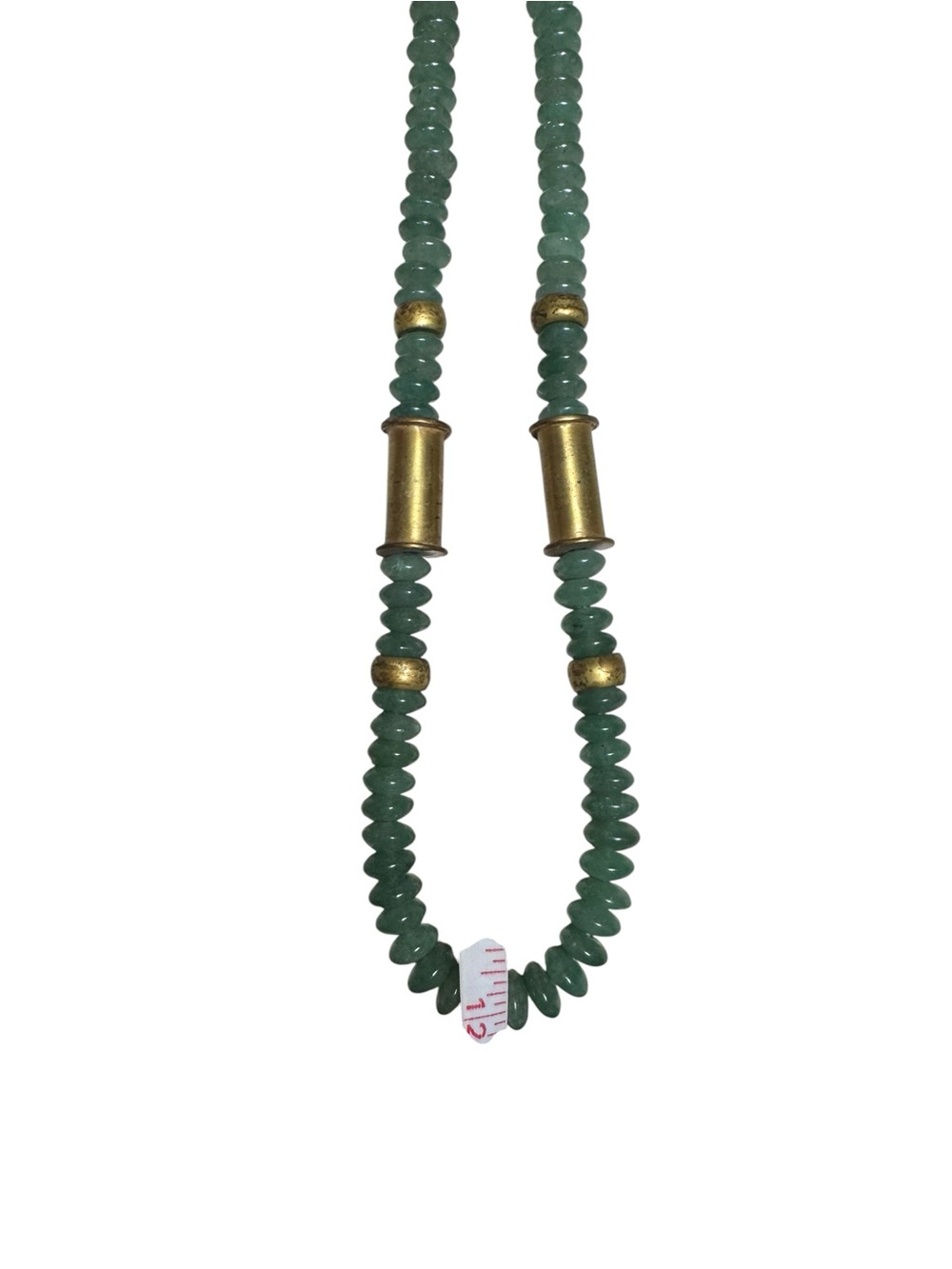 Vintage Jade-Tone Green Stone Beaded Necklace – Long Strand with Brass Spacers - Picture 12 of 13